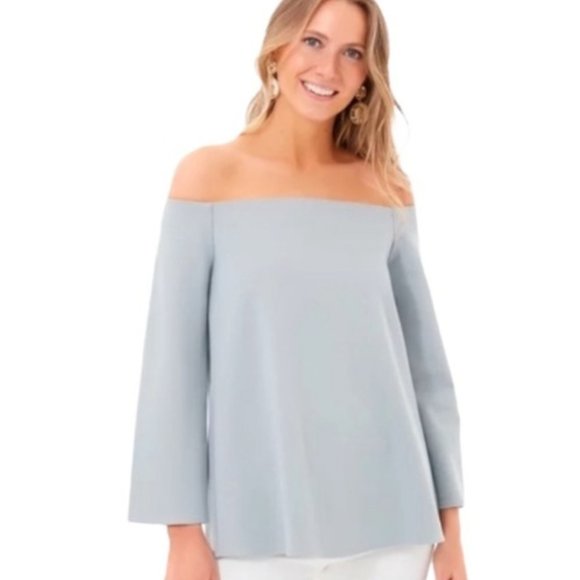 Tuckernuck Womens Miranda Off the Shoulder Blouse Long Sleeve Top Slate Blue M - Picture 1 of 5